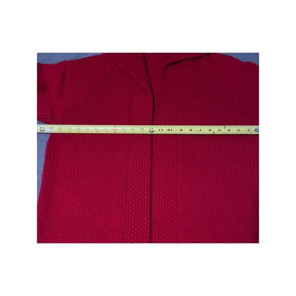 Hand-Crocheted Heavy Knit Red Cardigan Coat Open Front, Handmade, One-of-a-Kind - Picture 5 of 7